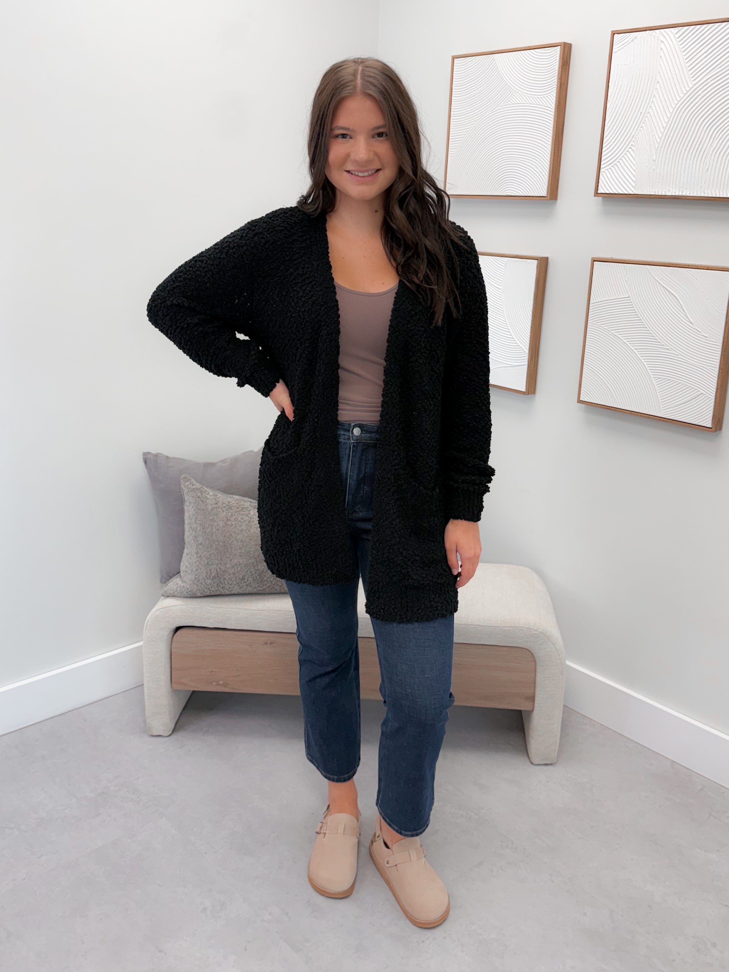 Piper Popcorn Cardigan in Black