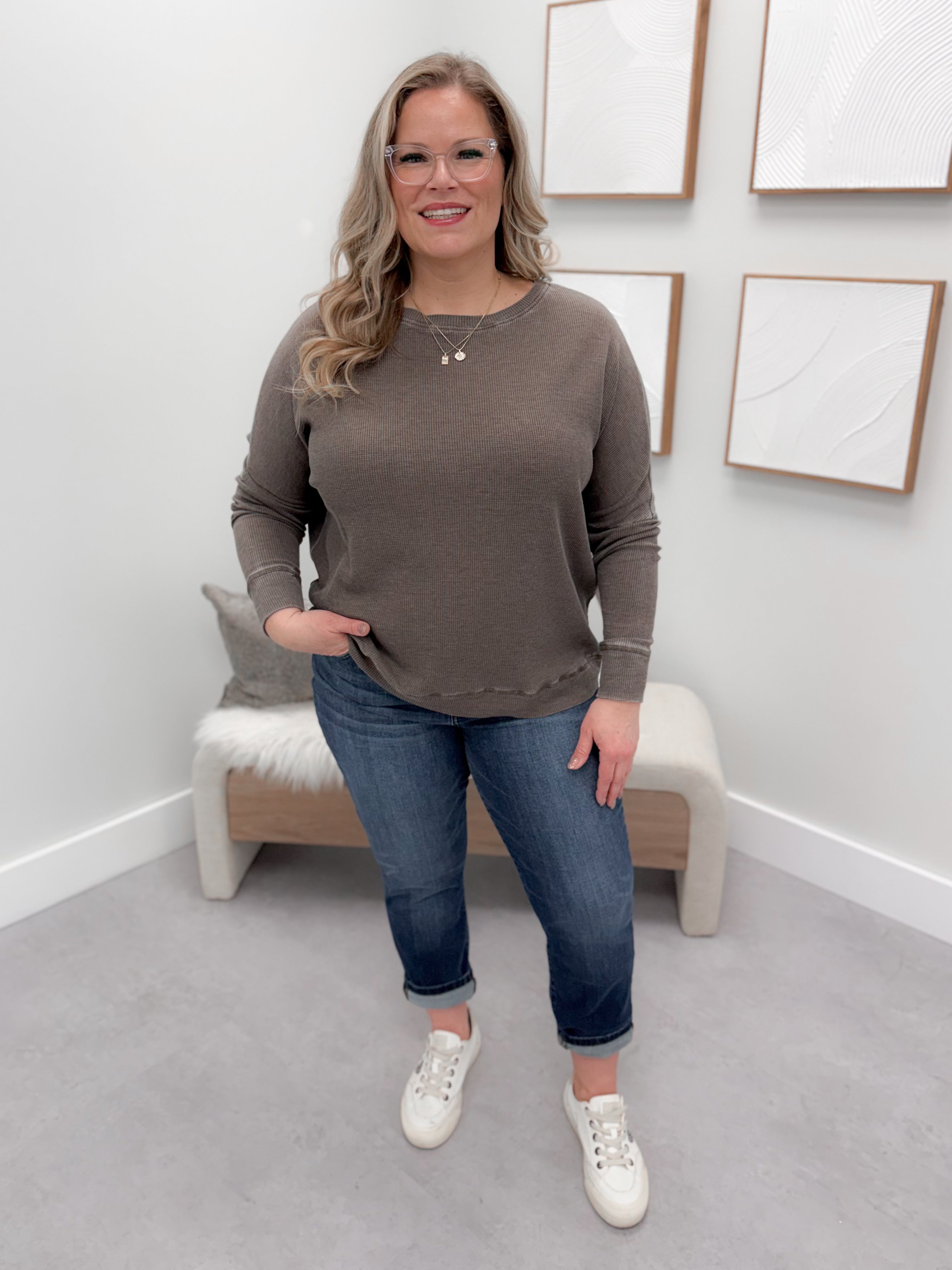 Sadie Waffle Knit Top in Espresso