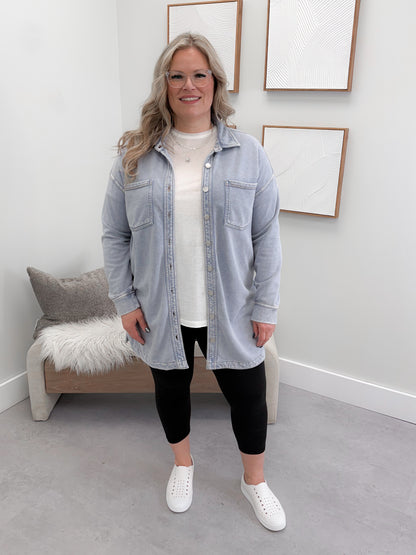 Char Soft Denim Long Jacket in Light Wash