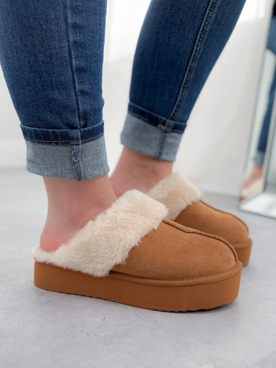 Solice Platform Slip Ons in Tan