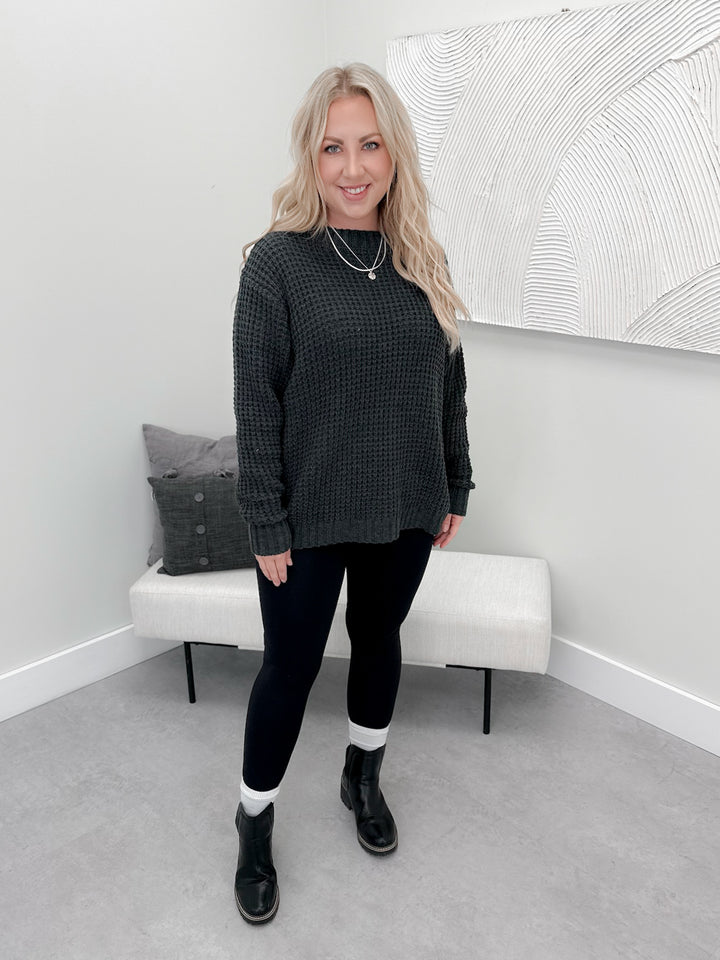Irene Waffle Sweater in Charcoal