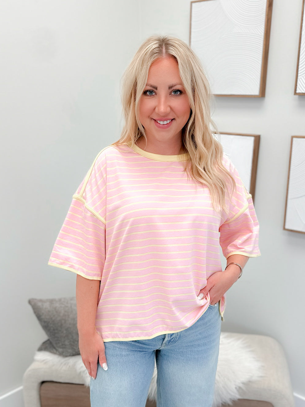 Heidi Striped Tee in Pink/Yellow