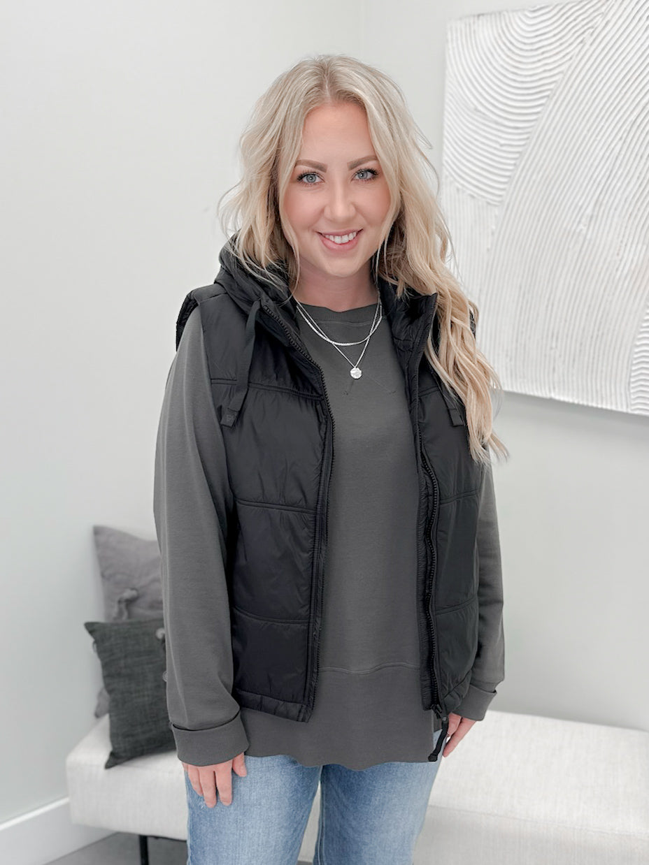 Roman Hooded Vest in Black