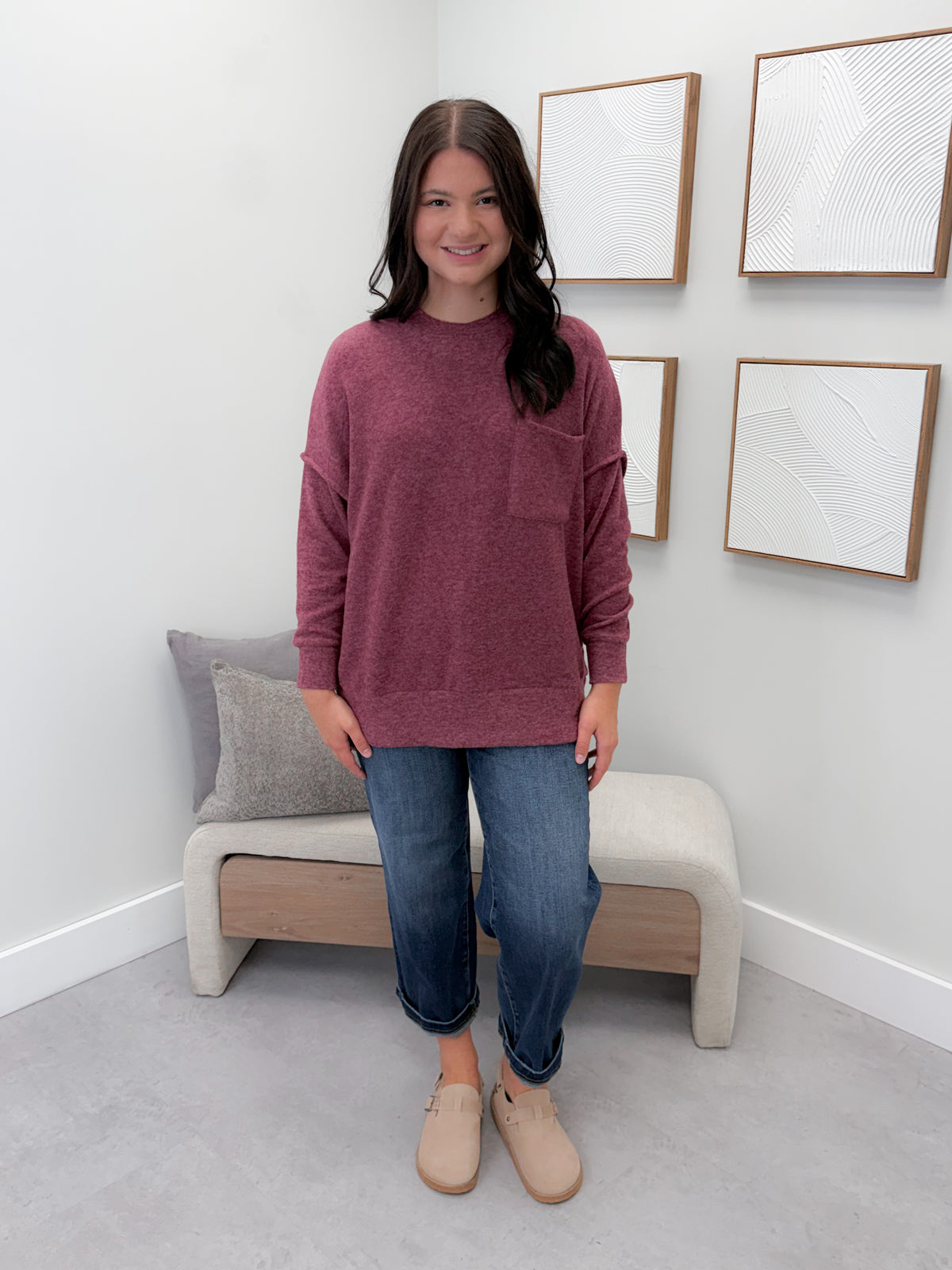 Denton Brushed Pullover in Eggplant