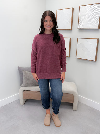 Denton Brushed Pullover in Eggplant
