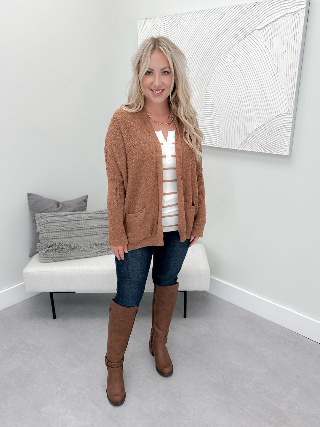 Clare Cardi in Camel