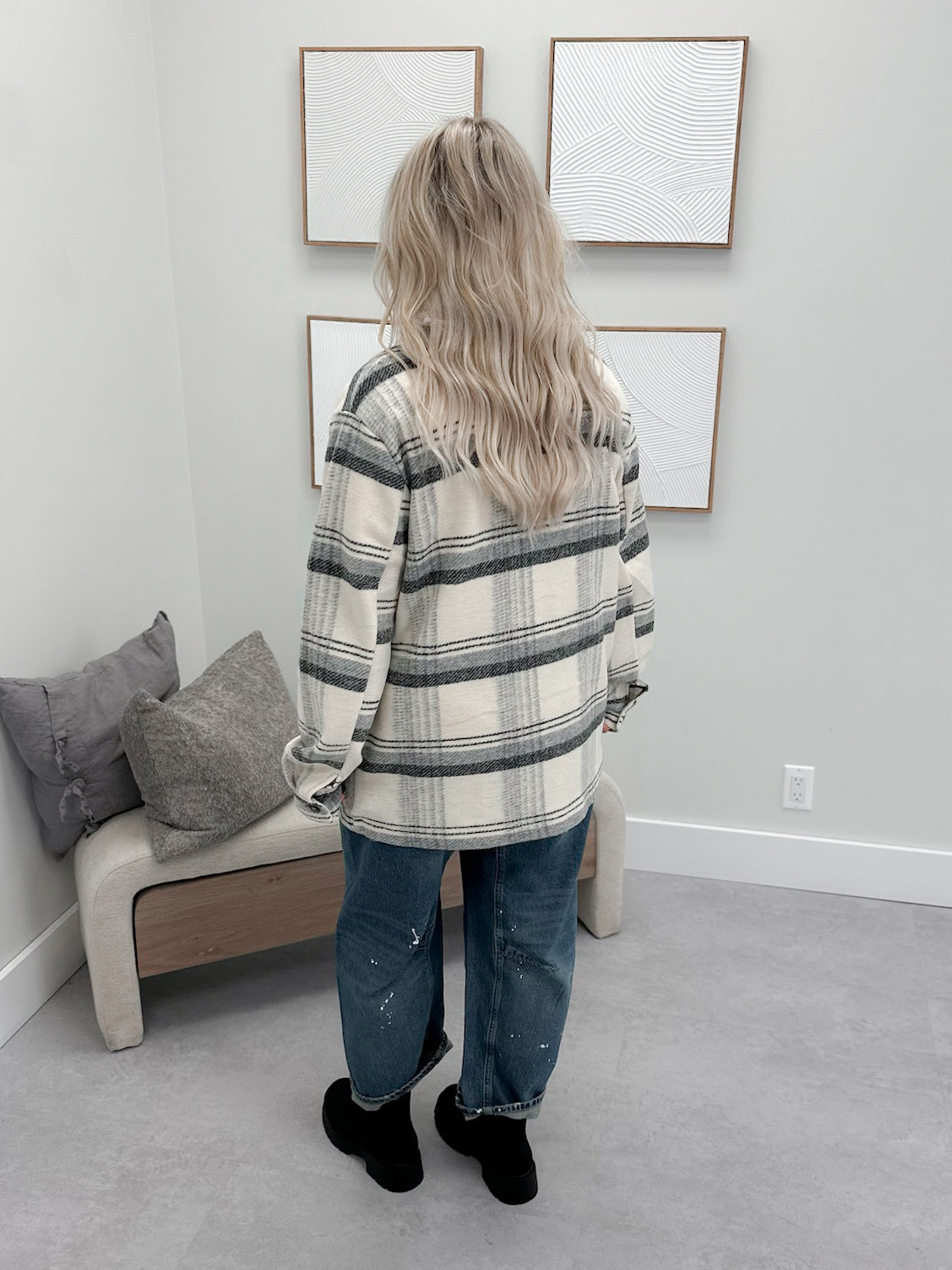 Brixton Shacket in Cream Plaid