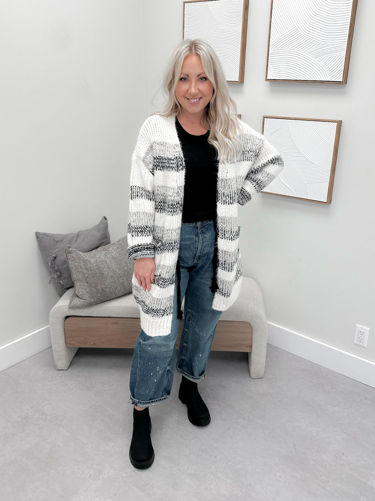 Karissa Cardigan in Charcoal Stripe