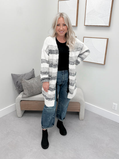 Karissa Cardigan in Charcoal Stripe