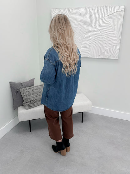 Odyssey Jean Shacket in Medium Wash by Risen