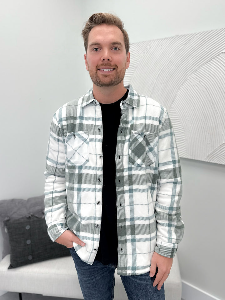 Mens Caspian Fleece Shacket in Sage