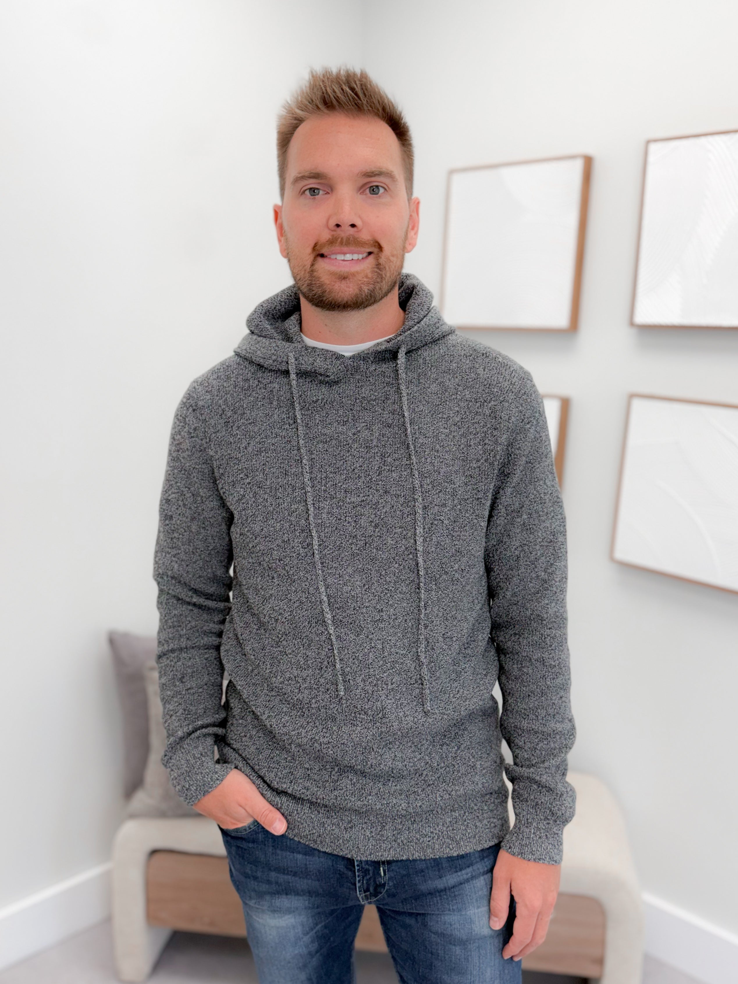 Collen Mens Knit Hoodie in Charcoal