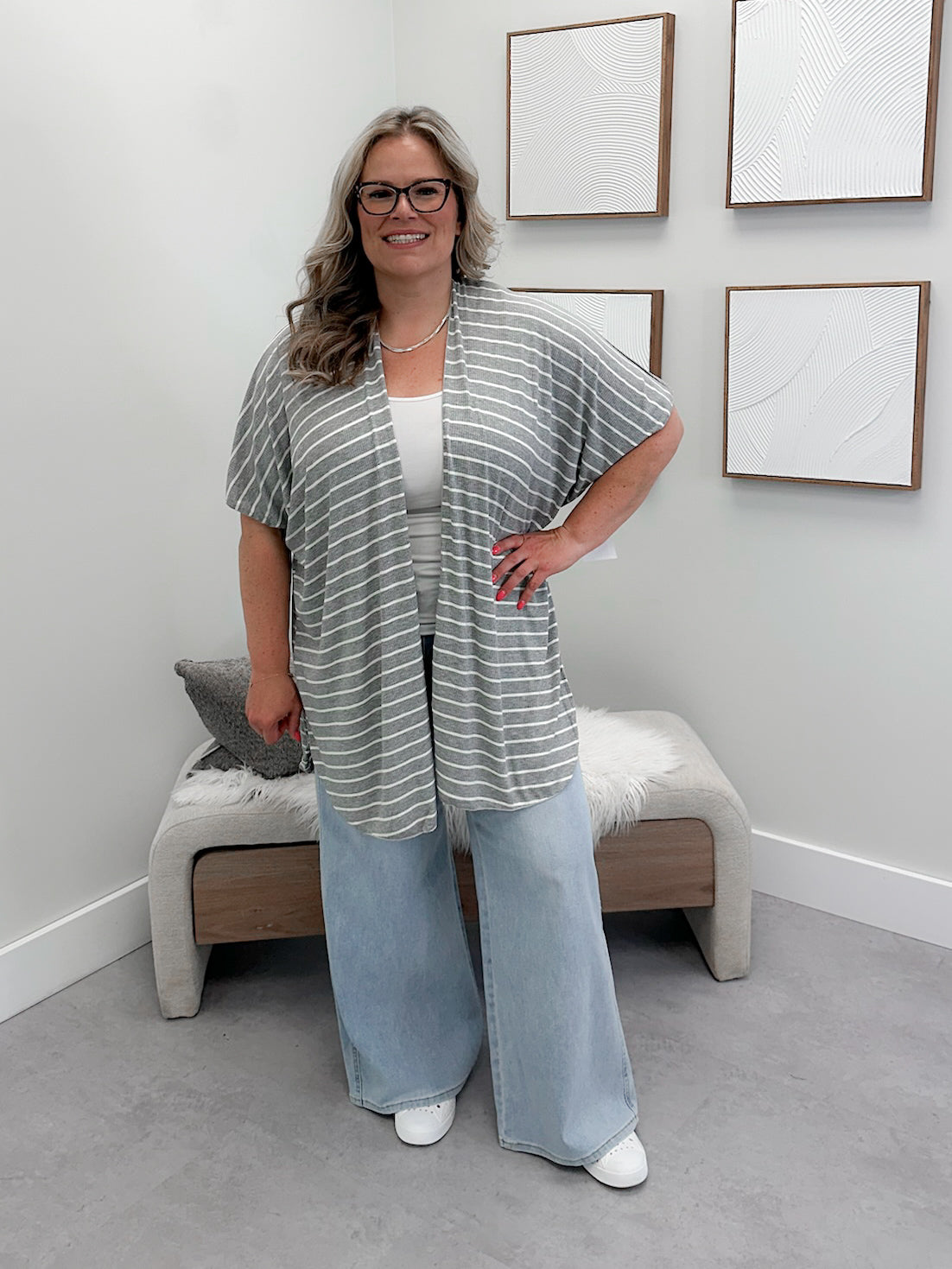 Zelda Stripe Cardigan in Grey