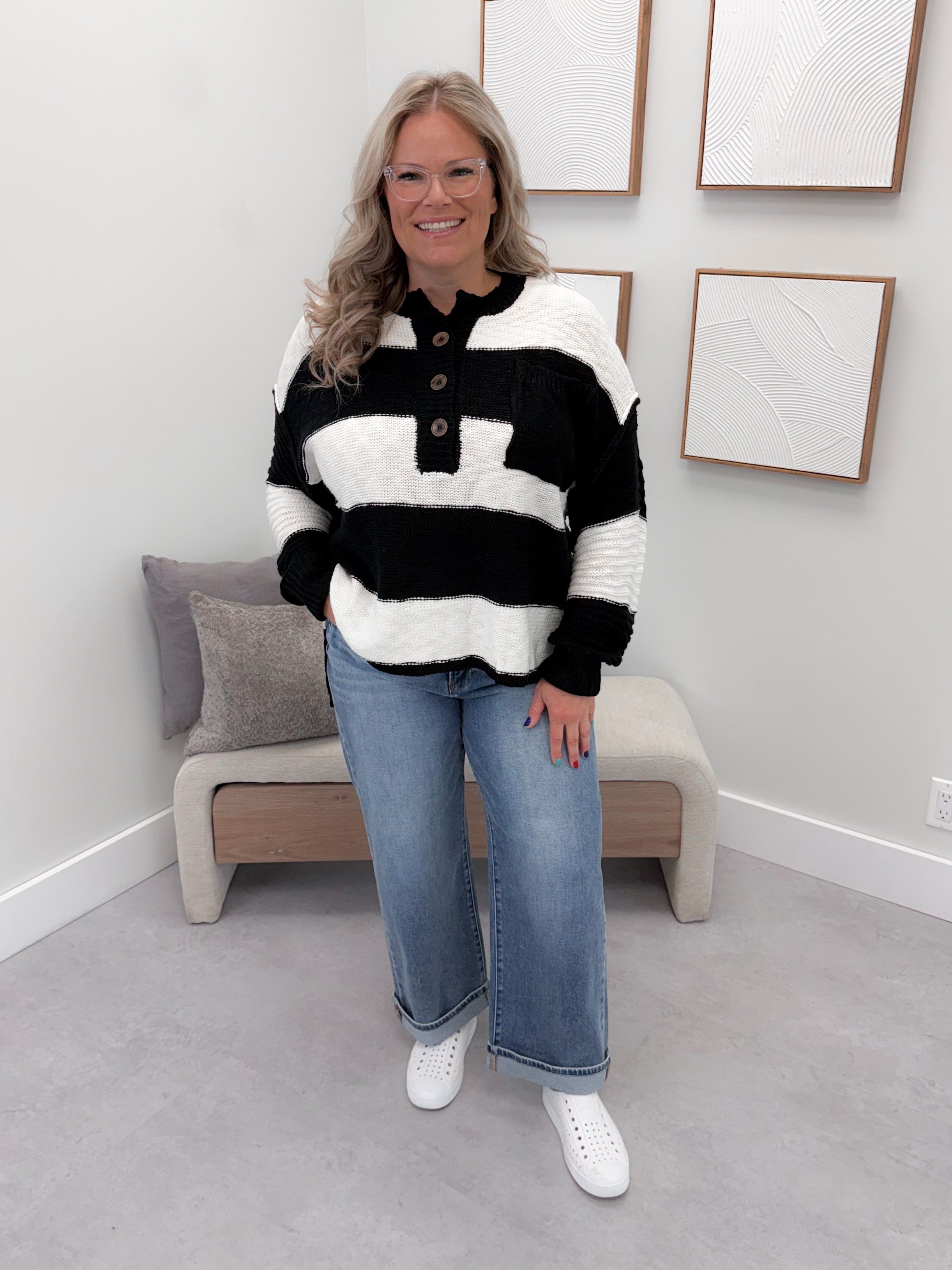 Colby Sweater in Black Stripe