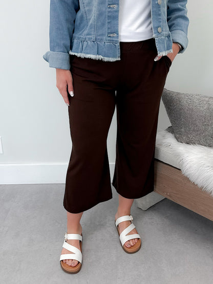 Weekend Ease Wide Leg Crop Pant in Brown