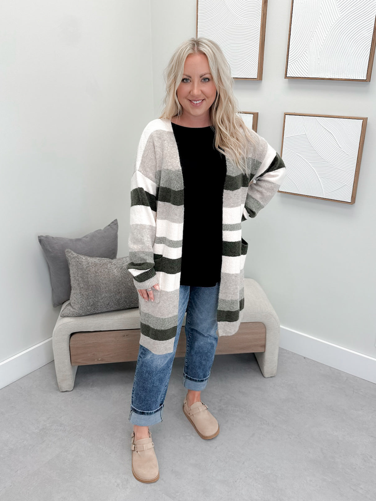 Westward Cardigan in Olive Stripe