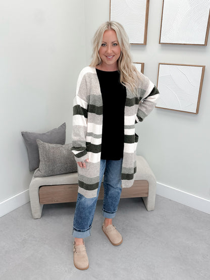 Westward Cardigan in Olive Stripe