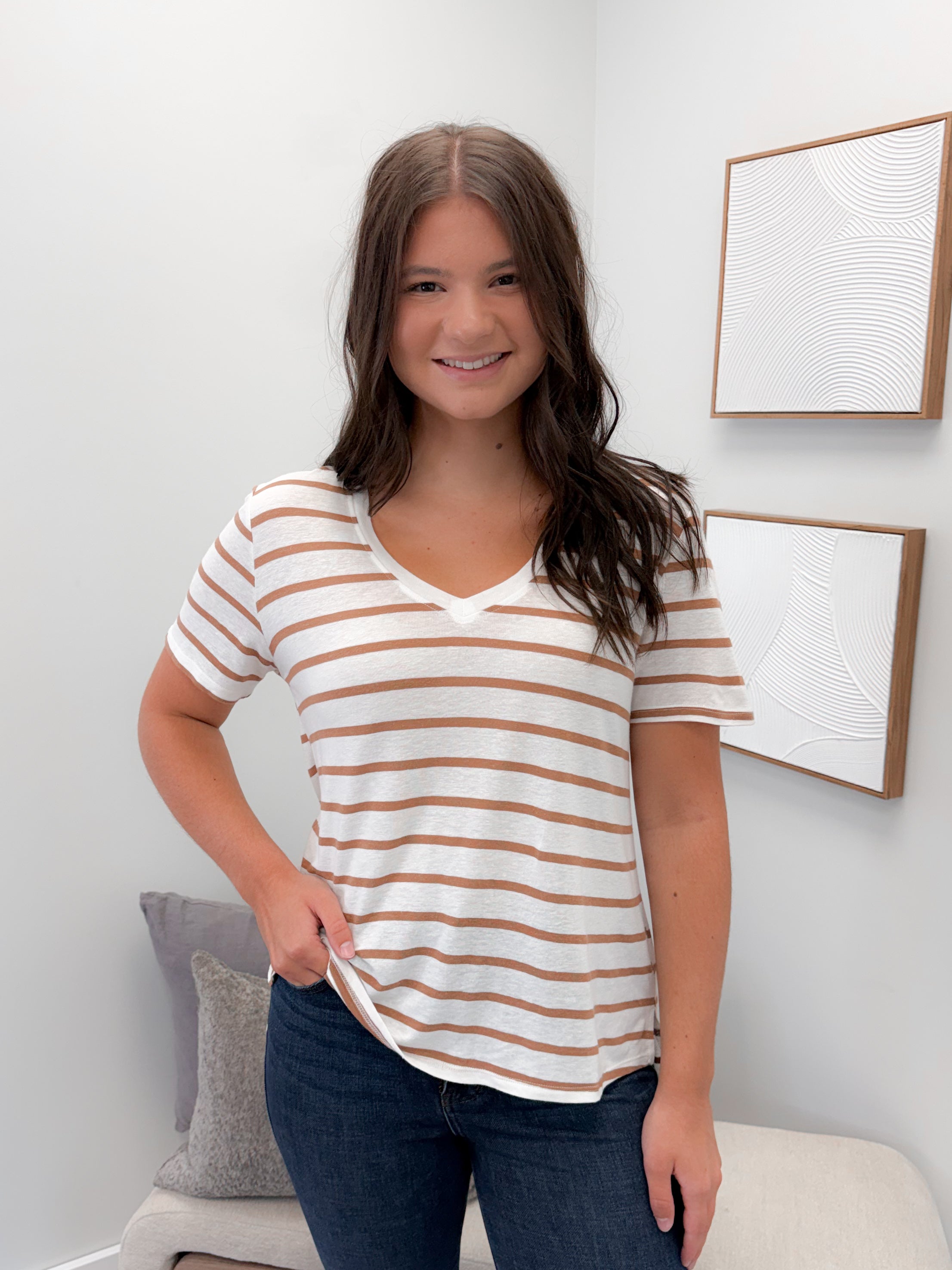Alanis Striped Tee in Toffee
