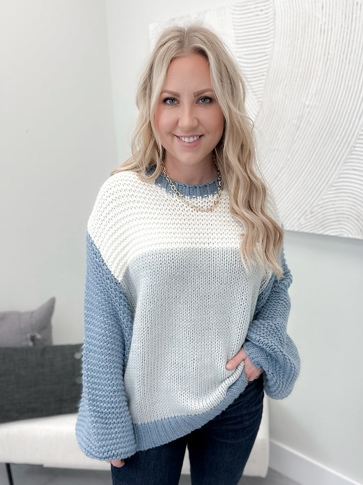 Janice Chunky Knit Sweater in Mixed Blue