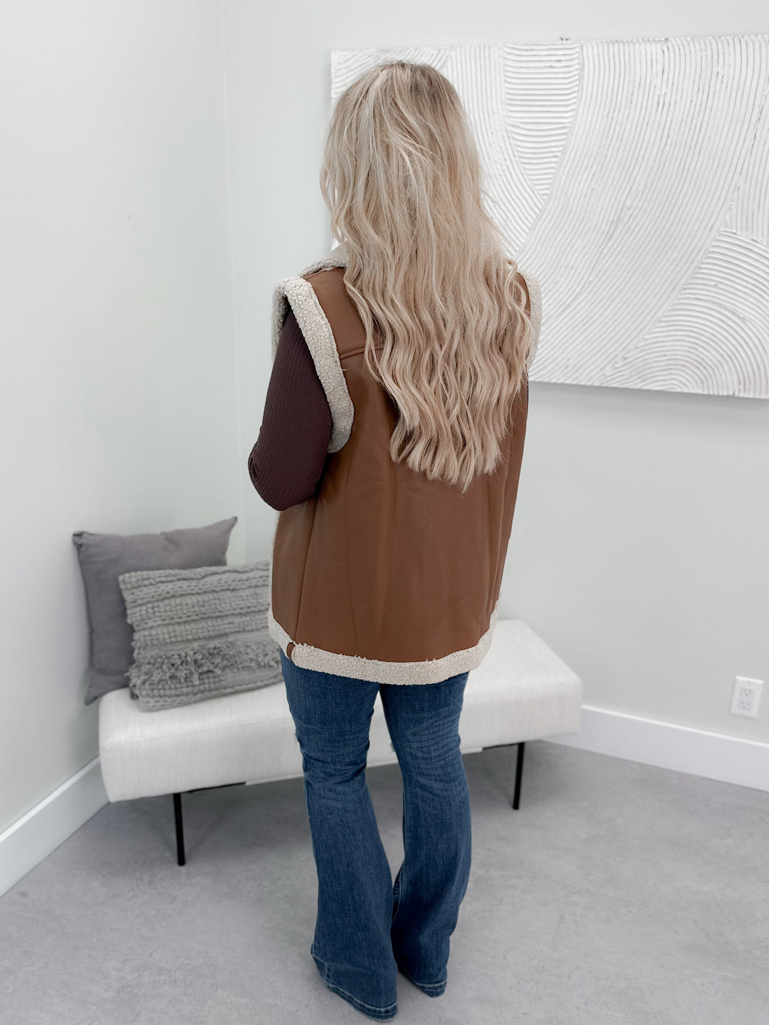 Hollis Sherpa Lined Vest in Cognac