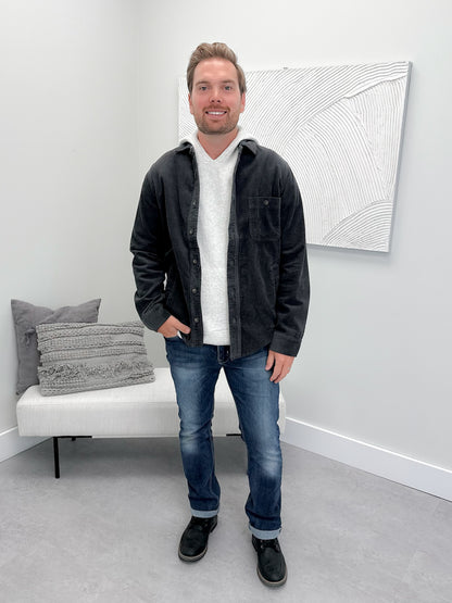 Soren Mens Corduroy Button Up in Smoke