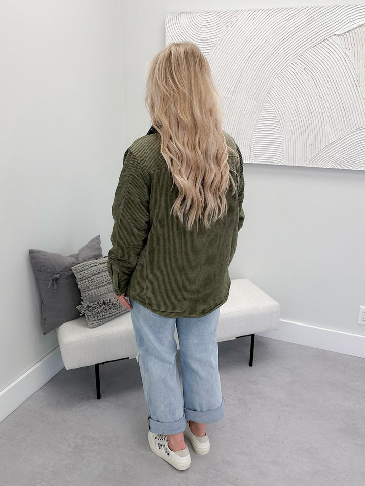 Flipside Shacket in Olive ( Reversible )