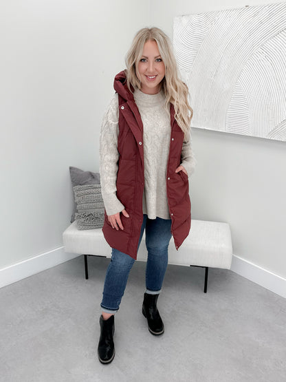 Timber Vest in Burgundy - Size Small