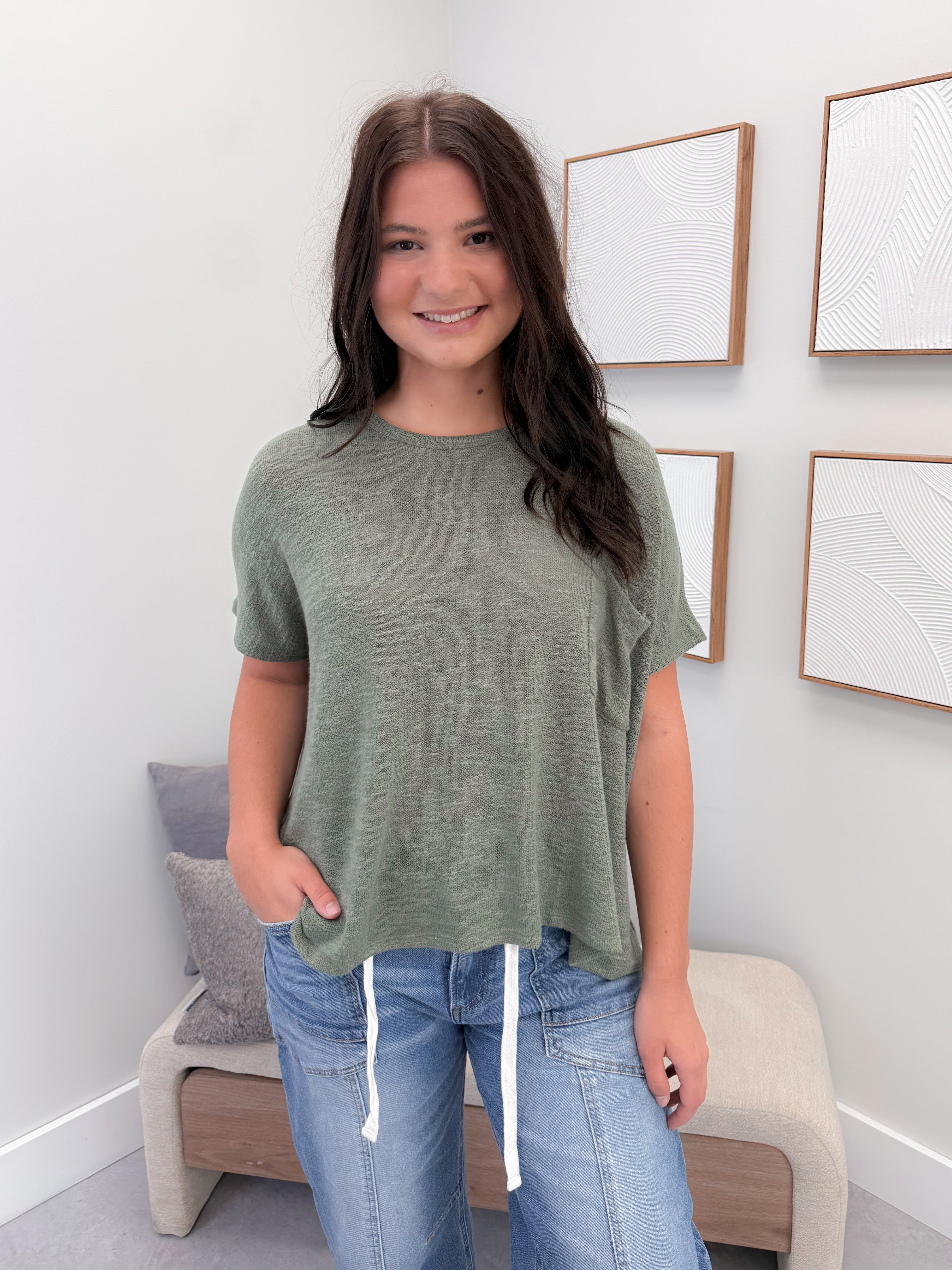 Aniston Slub Knit Tee in Olive