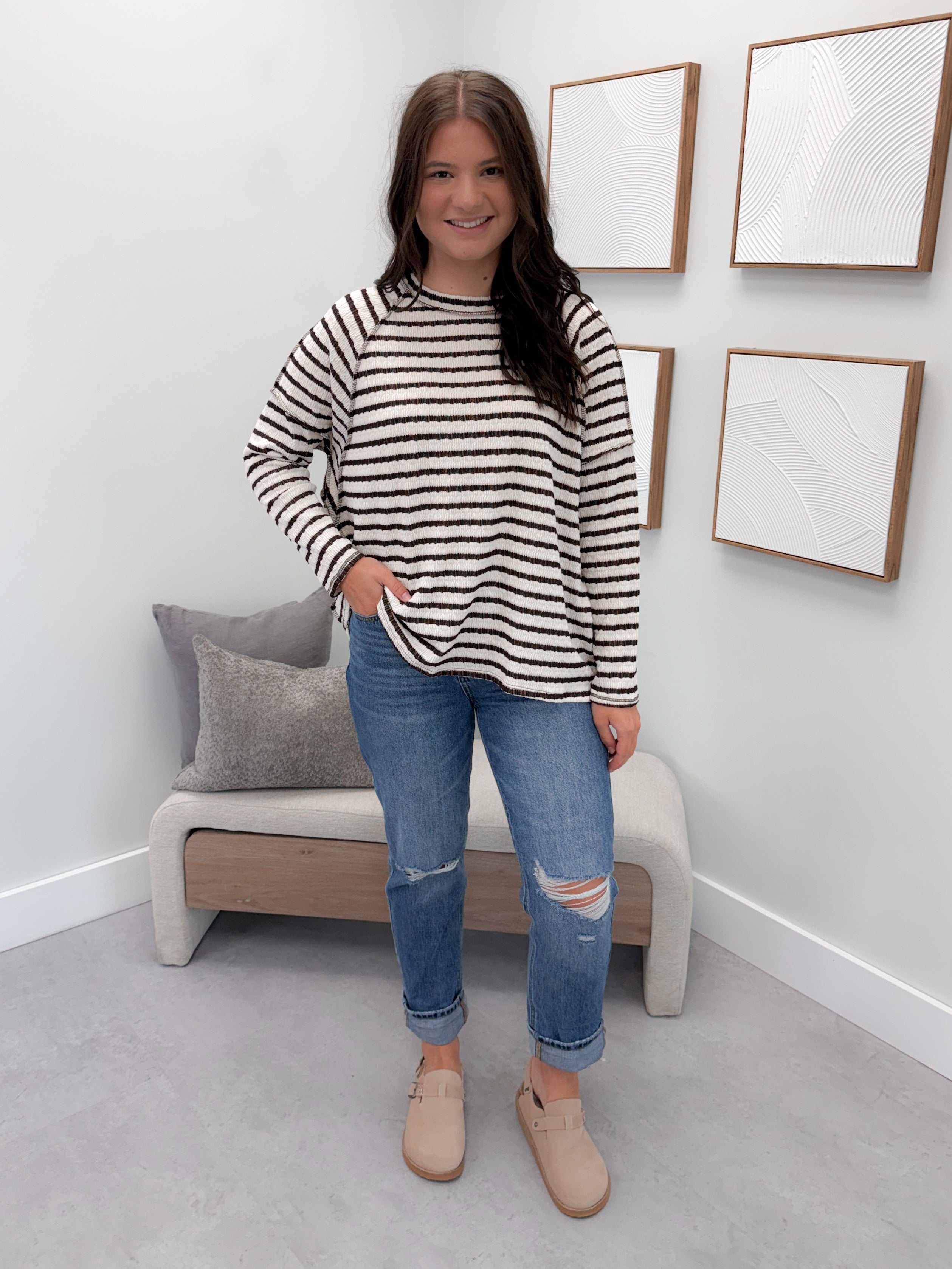 Eclipse Long Sleeve in Brown Stripes