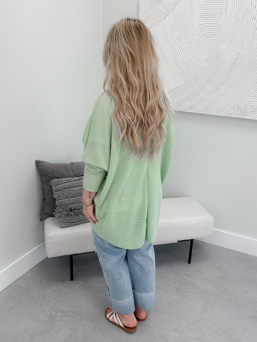 Waffle Cocoon Cardi in Green