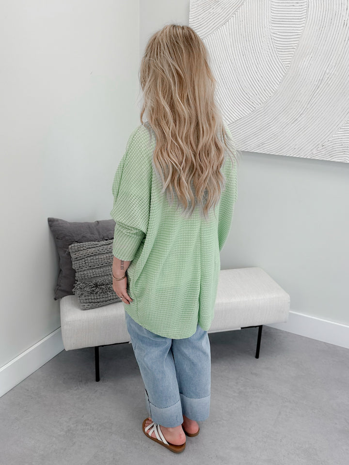 Waffle Cocoon Cardi in Green