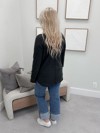 Emory Waffle Long Sleeve in Charcoal