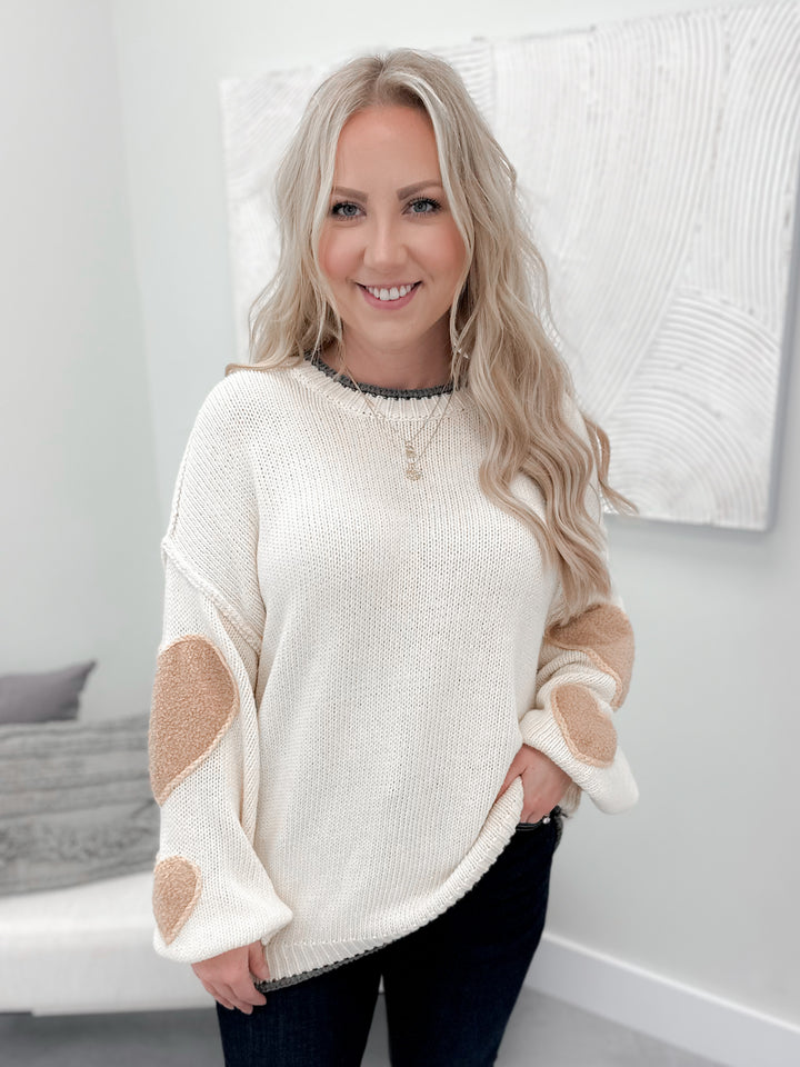 Wear Your Heart on Your Sleeve Sweater in Ivory