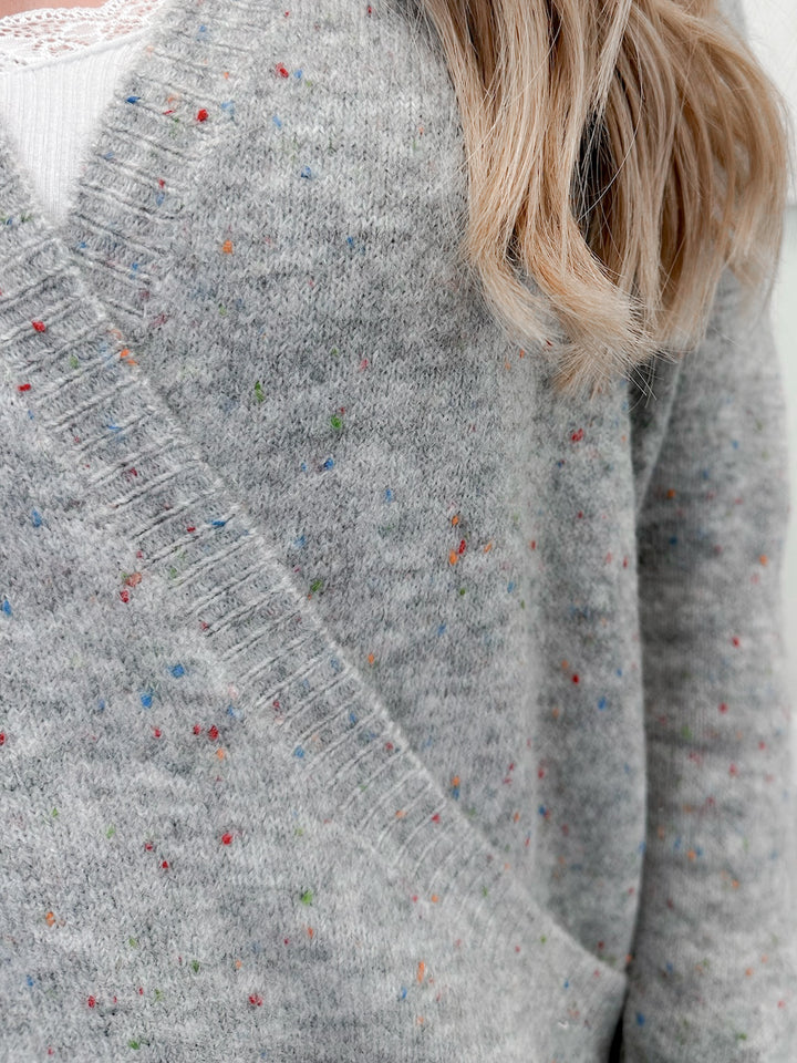 Ressa Wrap Sweater in Speckled Grey by Lovestitch