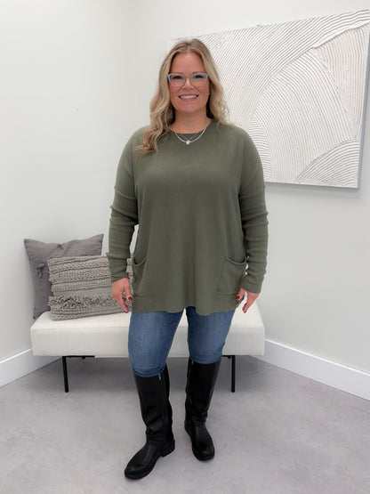 229 Pocket Sweater in Moss by Twenty Nine The Label