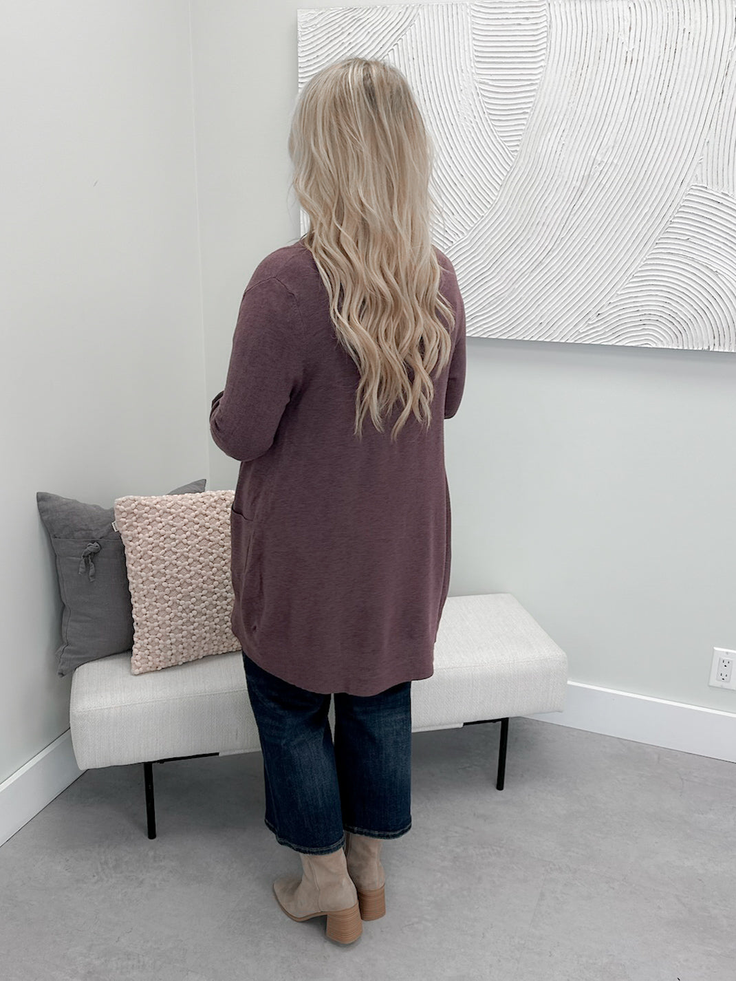 Soft Longline Pocket Cardigan in Acai