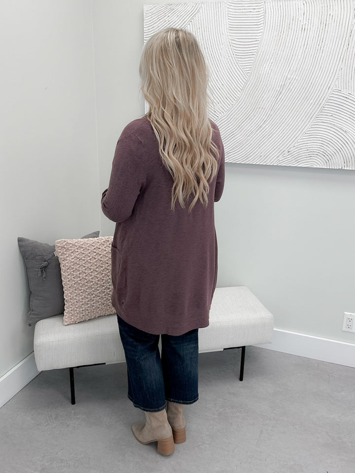Soft Longline Pocket Cardigan in Acai
