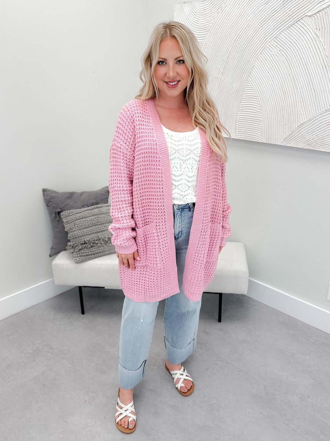 Nell Chunky Knit Cardi in Pink