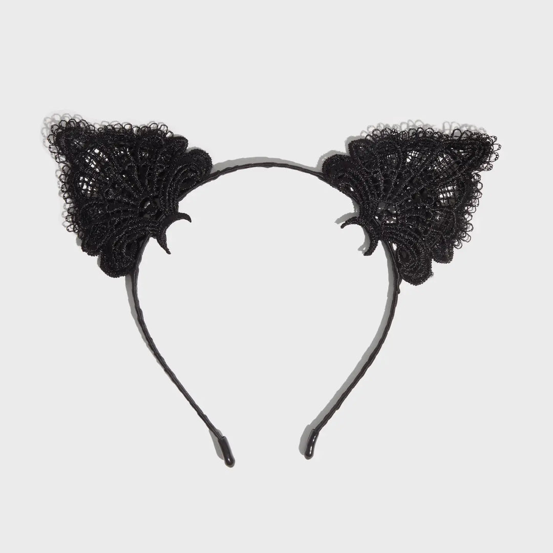 Black Cat Lace Headband and Mask 2 PC Set