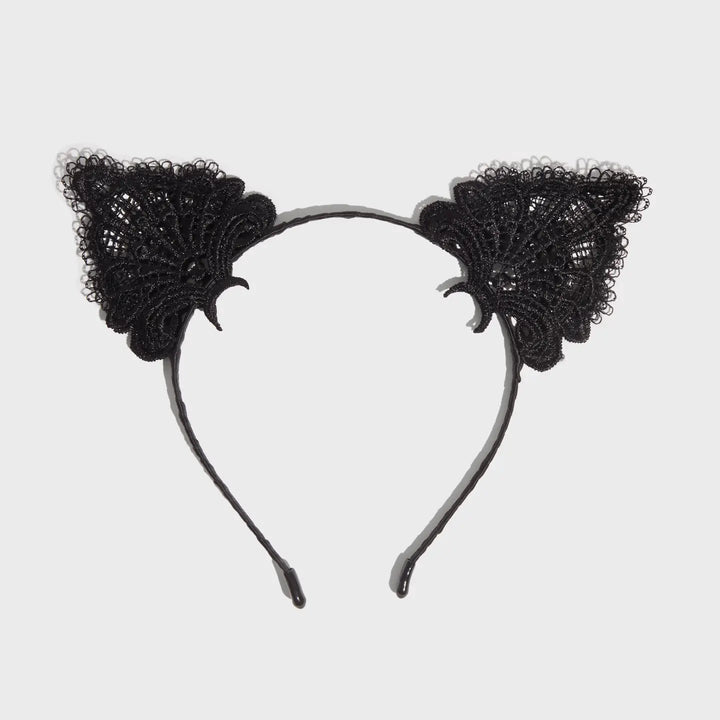 Black Cat Lace Headband and Mask 2 PC Set