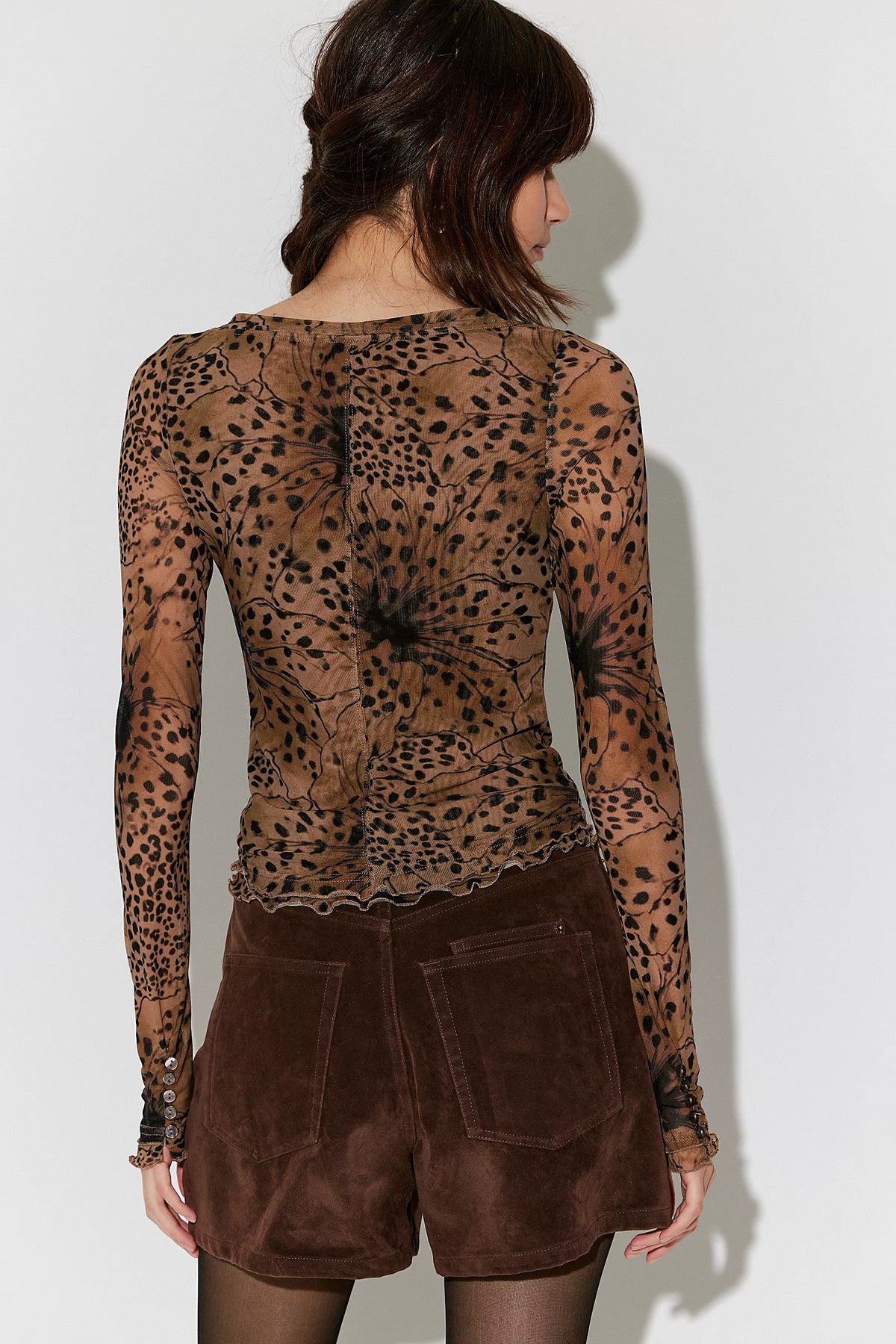 Lilly Printed Boat Neck Long Sleeve Top in Brown Combo Leo by Free People