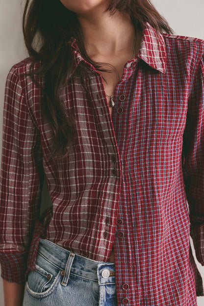Benny Slim Plaid Button Down in Red Rust by Free People