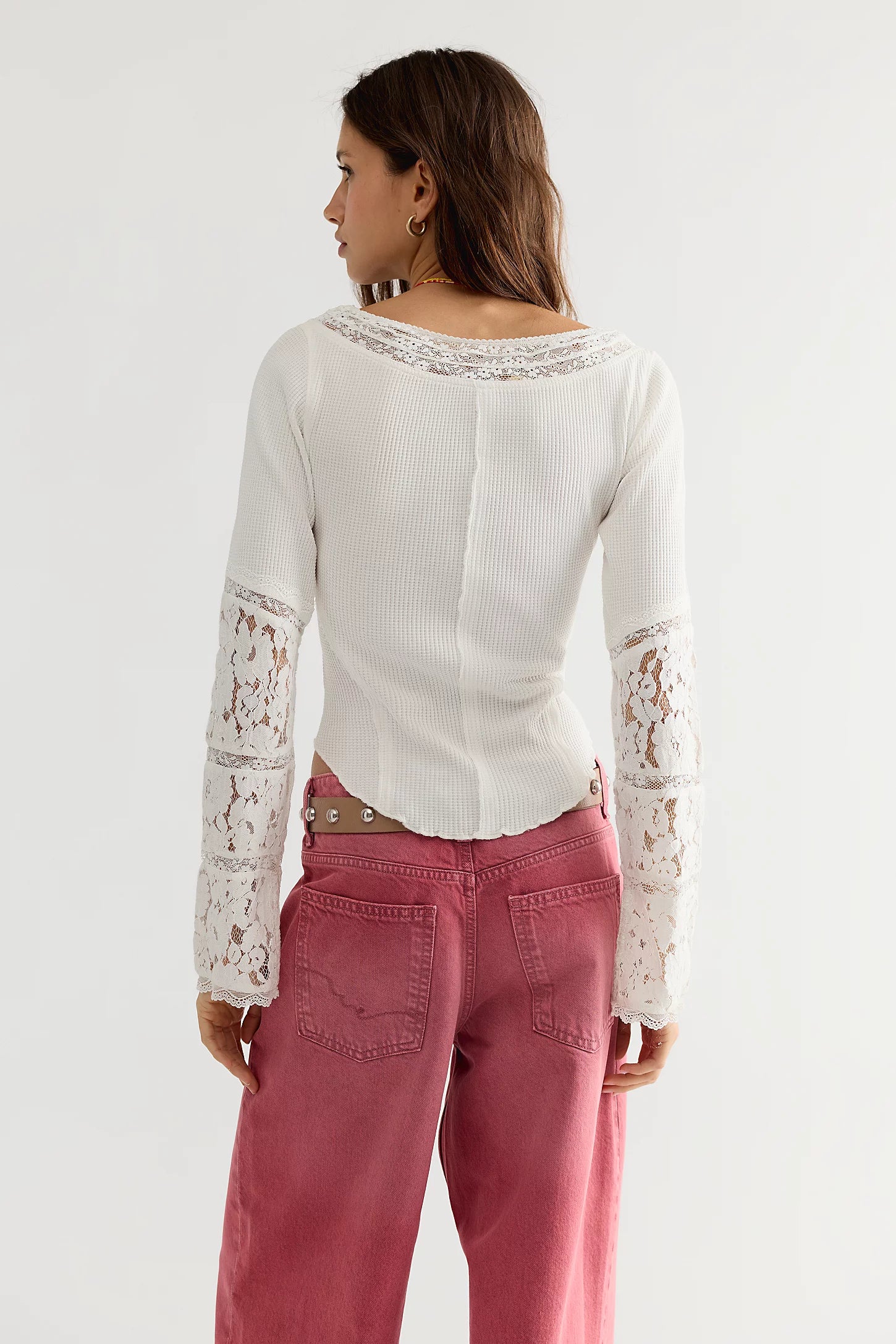 Amber Lace Cuff Long Sleeve Top in White Alyssum by Free People