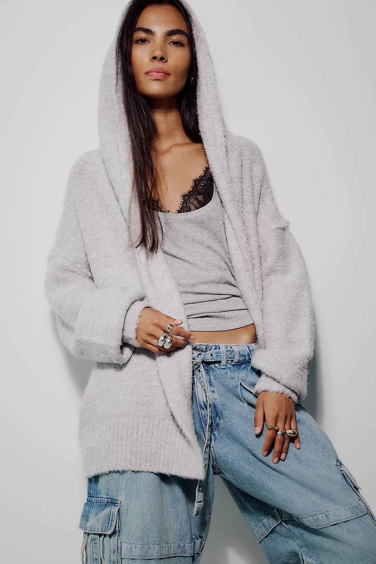 Thistle Hooded Oversized Cardigan in Grey by Free People