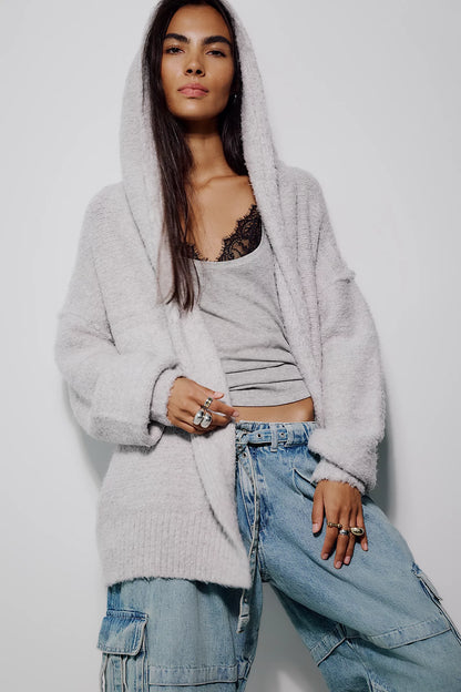 Thistle Hooded Oversized Cardigan in Grey by Free People