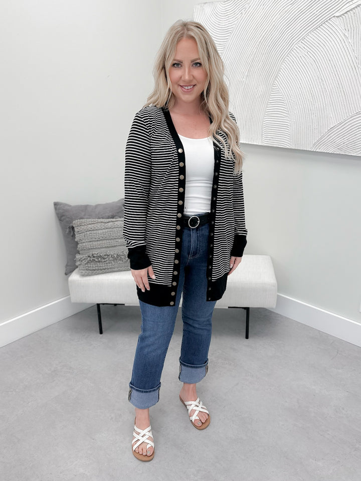 Sawyer Snap Cardi in Black Stripe