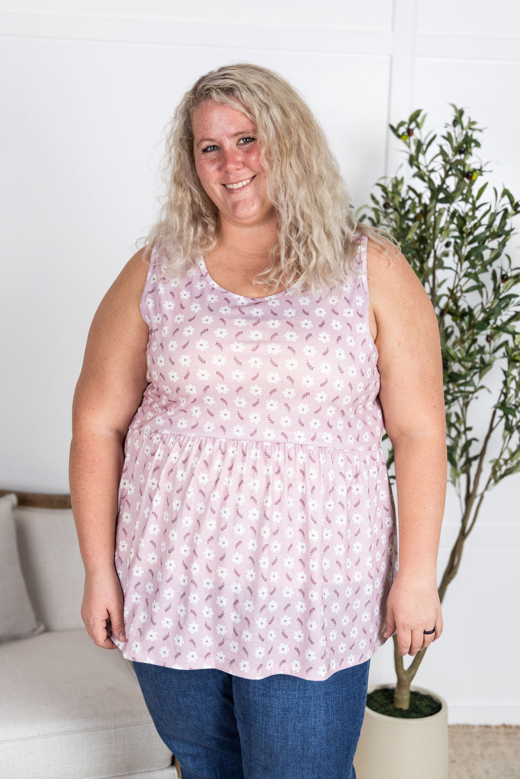 Renee Ruffle Tank Top in Pearl Pink by Michelle Mae