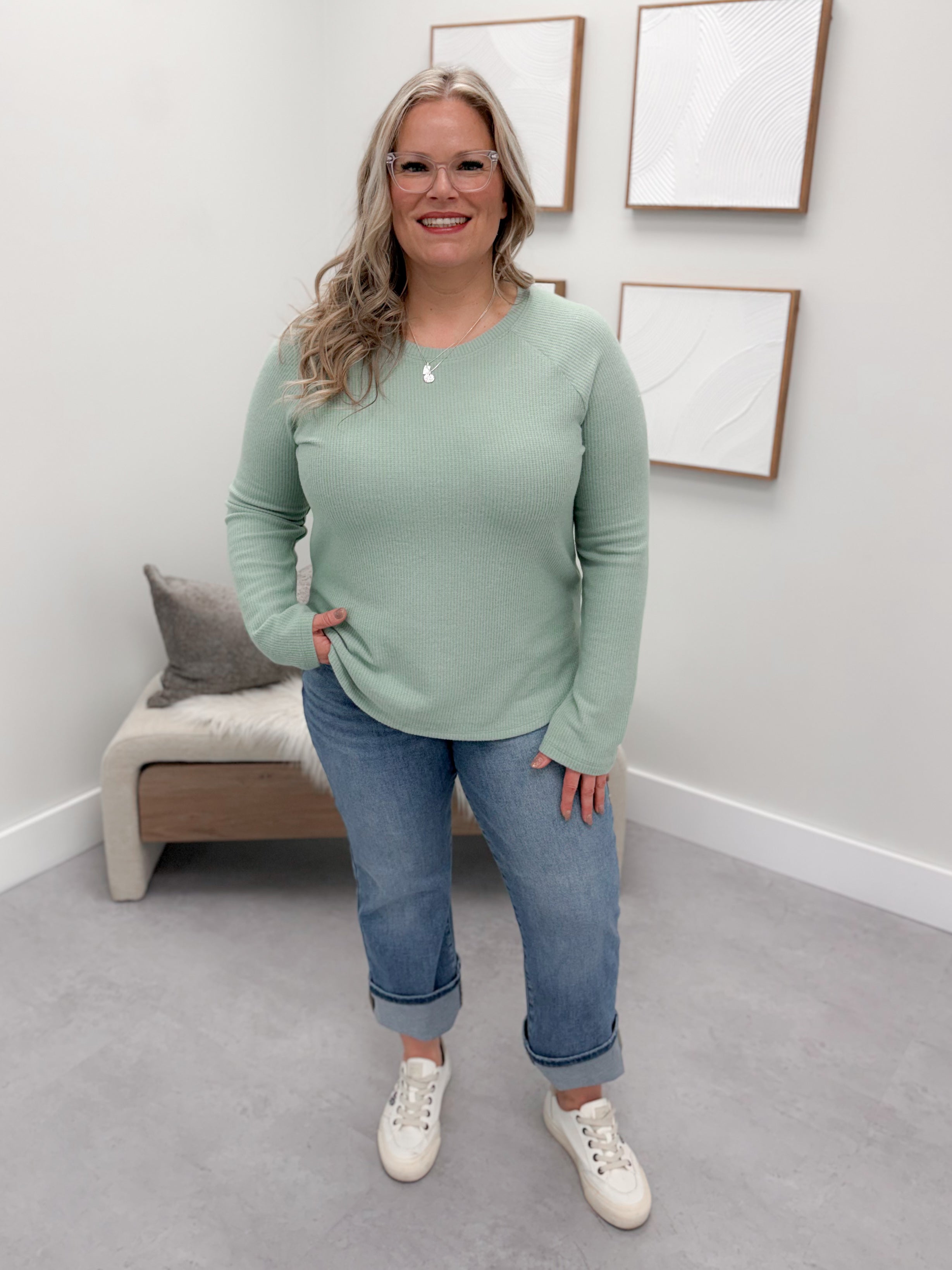 Willow Waffle Long Sleeve in Sage