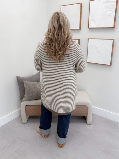 Josephine Striped Cardigan in Mocha