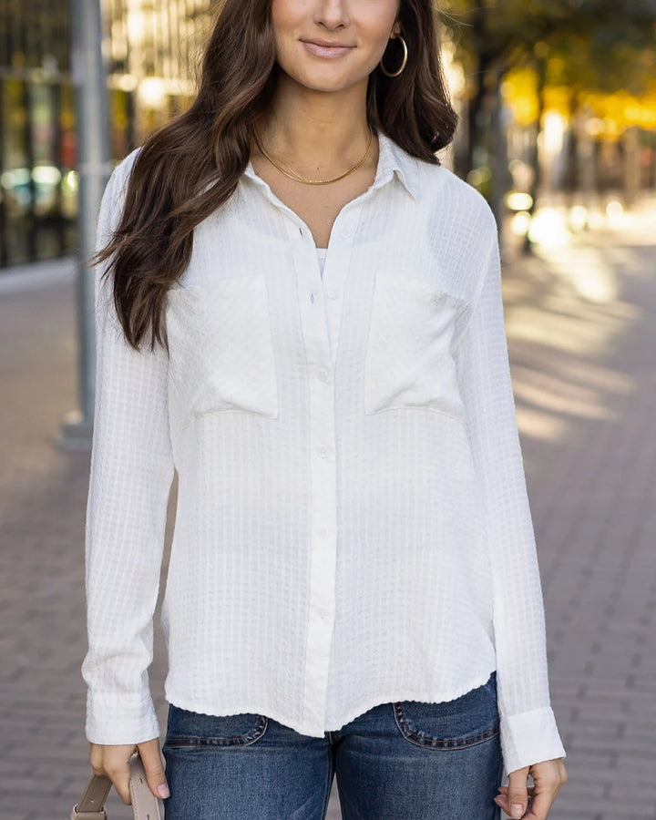 Favorite Button Up in Soft White by Grace & Lace